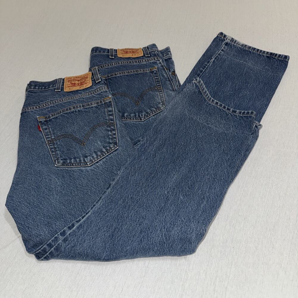 Levi's 517 Boot Cut Cowboy Denim Y2K Vintage Jeans Red Tab 38x29 2008 (Lot Of 2)